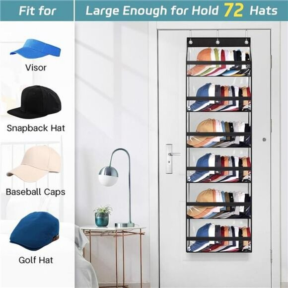 Over The Door Hat Rack Organizer Holds 72 Baseball Caps Closet Wall Storage - Picture 5 of 7